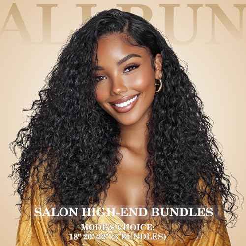 ALLRUN Burmese Curly Bundles Human Hair 3Pcs 16 18 20 Inch Raw Curly Human Hair Bundles with Spiral Ends 3C4A Quick Weave Hair Extensions for Women, Natural Black