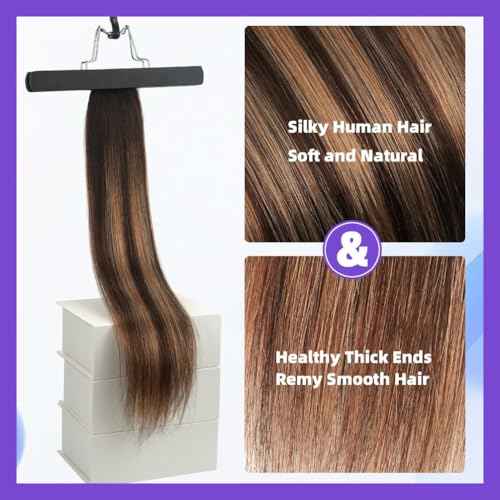 20 Inch Human Hair Ponytail 90g Long Wrap Around Ponytail Balayage Chocolate Brown to Caramel Blonde Real Hair Ponytail Extension for Women(20inch,Balayage Chocolate Brown to Caramel Blonde)