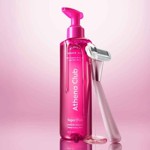 Athena Club Women's Razor Shave Kit, 1 Rose Razor Handle + 6 Blade Refills + Super Pink Glossy Shave Oil