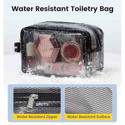 Vorspack Small Travel Toiletry Bag - Translucent Toiletry Bag for Women Hanging Toiletries Bag for Men Water Resistant Travel Bag for Toiletries Accessories - Black