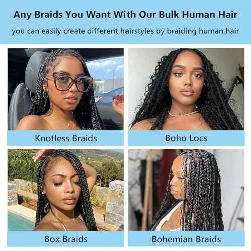 Human Braiding Hair 22 inch 110g Jerry Curly 12A Real Human Hair Boho Human Hair For Braiding No Weft 2 Braids Per Pack Wet and Wavy Human Hair Braiding Hair Natural Black