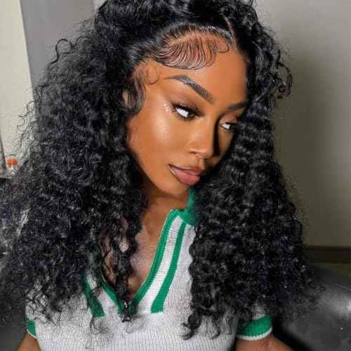 22 Inch Deep Wave Lace Front Wig Human Hair 13x6 HD Transparent Lace Frontal Wigs for Women Glueless Pre Plucked Lace Front Wig Deep Wave