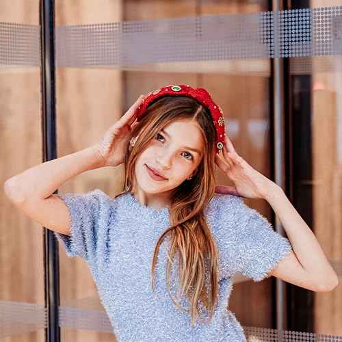 FROG SAC Knot Headband for Girls, Knotted Headbands for Toddler Kids, Rainbow Beaded Unicorn Hair Accessories, Girl Head Band, Halloween Christmas Stocking Easter Basket Stuffers (Red)