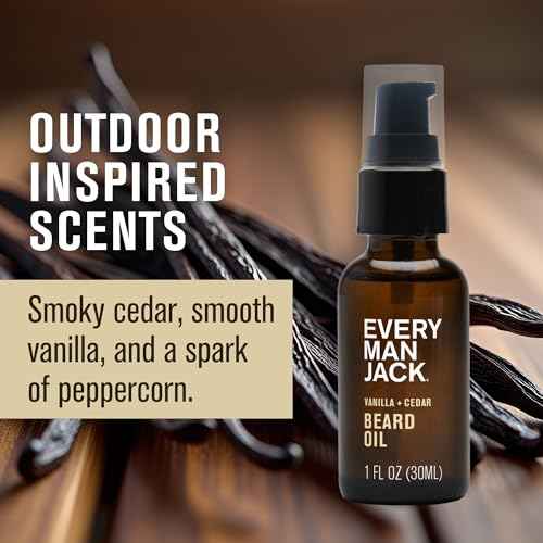 Every Man Jack Mens Beard Oil - Vanilla + Cedar Fragrance - Deeply Moisturizes and Softens Your Beard and Adds a Natural Shine - Naturally Derived with Shea Butter and Argan Oil - 1 fl oz (2 Pack)