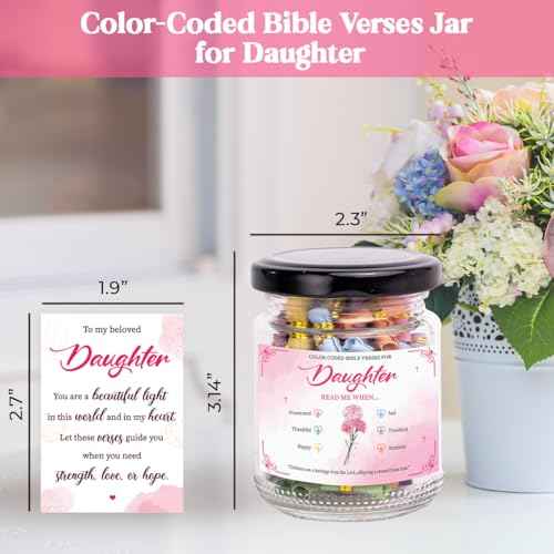 Bible Verse Jar for Daughter, Bible Accessories, Prayer Jar, Christian Gifts For Women, Religious Gifts for Daughter, Inspirational for Teen Girls, Christian Gift from Mom or Dad