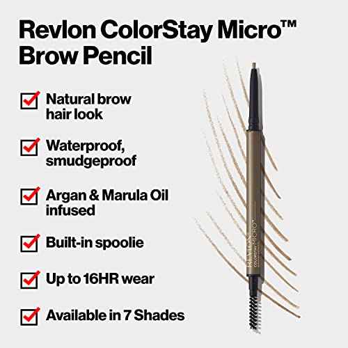 Revlon ColorStay Micro Eyebrow Pencil with Built In Spoolie Brush, Infused with Argan and Marula Oil, Stocking Stuffer for Her, 456 Dark Brown, 0.003 oz