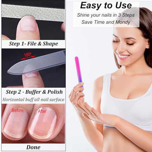Diamond Nail File with Crystal Nail Shiner Set, Stainless Steel Nail File with Nano Glass Buffer, Metal Sapphire File with Nail Polisher, Professional Manicure Pedicure Kit for Salon Home and Travel