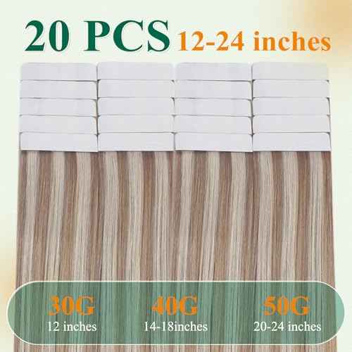 Easyouth Human Hair Extensions Tape in Blonde Ombre Tape in Hair Extensions Human Hair Ash Blonde Balayage Platinum Blonde Hair Extension Tape ins Daily Wear 22Inch 20pcs 50g Seamless Hair Extension