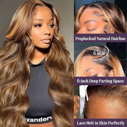 26 Inch 13x6 Body Wave Lace Front Wigs Human Hair 180 Density Pre Plucked HD Transparent Honey Blonde Lace Frontal Glueless Wigs with Baby Hair for Women