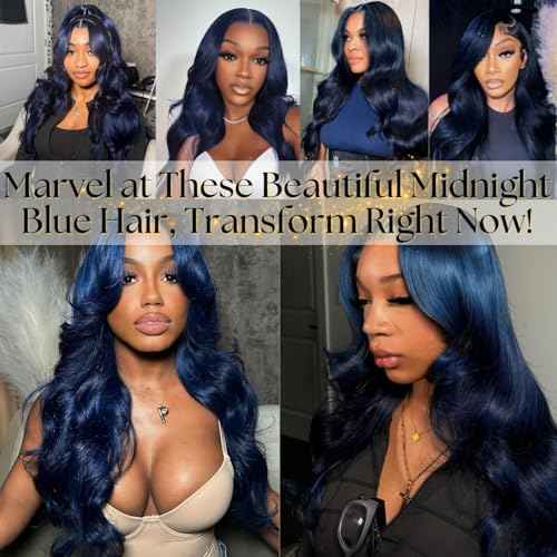 Dark Blue Body Wave Human Hair Bundles, Quick Weave Sew In Wavy 12A 100% Brazilian Virgin Hair, Soft Glossy Thick, Perfect for Quick Weave Sew-In Styles 3 Bundles 12 14 16 Inch