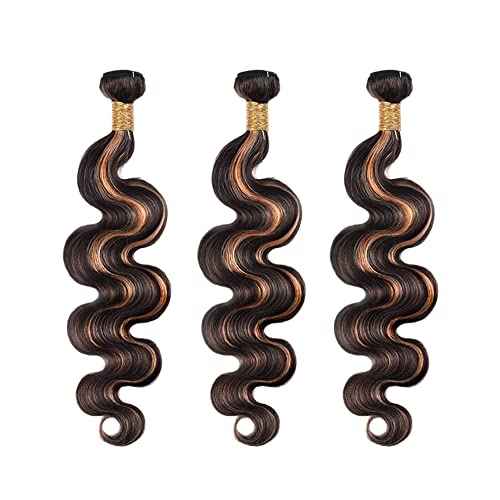 Highlight Bundles Human Hair Ombre Body Wave Bundle Unprocessed Virgin Hair 3 Bundles 16 18 20 Inch 1b/30 Body Wave Bundle Hair Extensions