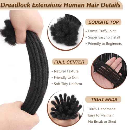6 Inch Loc Extensions Human Hair 100 Strands 0.6 cm Dreads Extensions for Men Women Short Dreadlocks Extensions Real Human Hair Locs Extension 1B Natural Black Handmade Permanent Locs Easy to Install