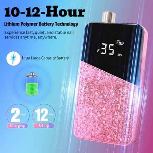 Electric Nail Drill Machine 35000RPM Professional Portable Nail File Cordless Rechargeable Nail Efile for Acrylic Gel Nails Manicure Pedicure Polishing Shape Tools for Salon Home Use (Snowflake Pink)