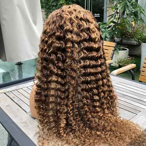 NVL Lace Front Wigs Human Pre Plucked with Baby Hair 200 Density 13x4 HD Transparent Straight Lace Front Wigs for Women Human Hair Glueless (4/27 highlight deep wave lace front wig, 24 Inch)