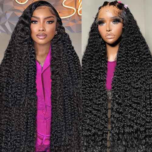 24 Inch Deep Wave Lace Front Wigs Human Hair 13x6 HD Lace Frontal Wigs Human Hair Pre Plucked Natural Color Glueless Wig 180% Density Deep Curly Wigs for Black Women