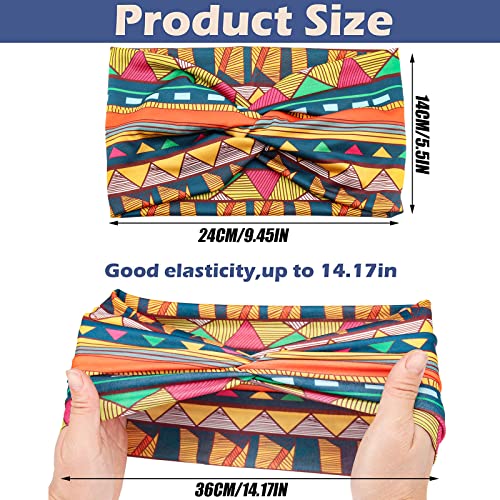 Wide African Headbands for Women Boho Twist Head Bands Elastic Turban Headwraps for Lady Yoga Sports Workout Stretchy Hairband,Pack of 8