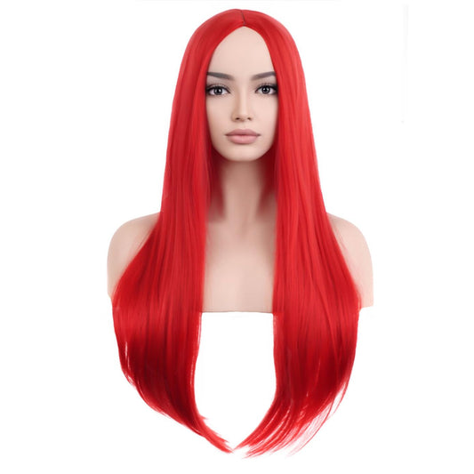 BERON 25 inches Silky Long Straight Wig Charming Women Girls Straight Wigs for Cosplay Party Daily Use Wig Cap Included (Red)