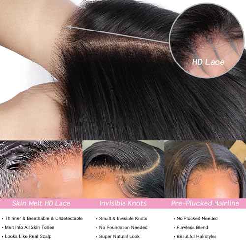 28 Inch 13x6 Body Wave Lace Front Wigs Human Hair Pre Plucked Glueless Wigs Human Hair 180% Density Body Wave 13x6 HD Transparent Frontal Wigs Human Hair Lace Front Wigs for Black Women