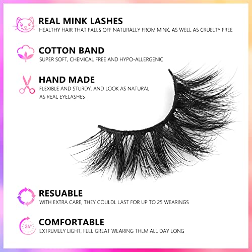 18mm Mink Eyelashes, 3D Real Mink Lashes, 3 Pairs Doll Look Eye Lashes, Fluffy Dramatic False Eyelashes, 6D Wispy Long Criss-cross Luxury Volume Strip Lash, Cruelty-Free (Star)