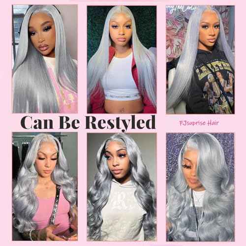 Grey Lace Front Wigs Human Hair Pre Plucked Straight 13x6 Hd Lace Front Wig Human Hair Pre Plucked with Baby Hair 180% Density Silver Gray Colored Glueless Wigs for Black Women 22 inch