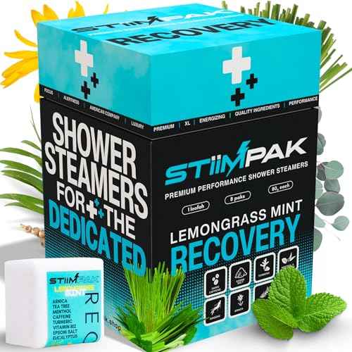 Shower Steamers for Sinus Relief | Recovery | XXL 80g Post-Workout, Allergies, Cold & Flu | Eucalyptus, Tea Tree, Turmeric, Arnica, Caffeine, Menthol | MAX Strength Aromatherapy | STiiMPAK (8 Pack)