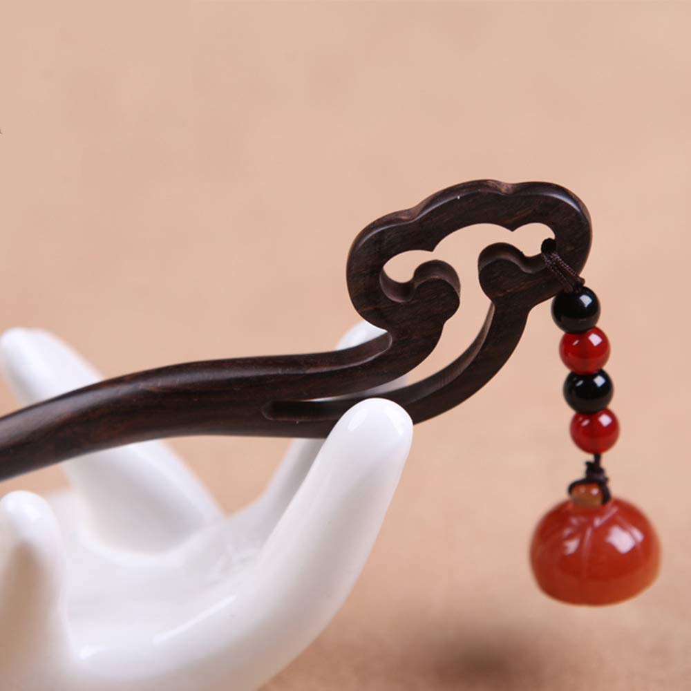 TOP SEWING Chinese Jade Retro Handmade Wooden Hairpin Classical Red Lotus Hair Sticks Headdress Hair Chopsticks for Long Hair Party Daily