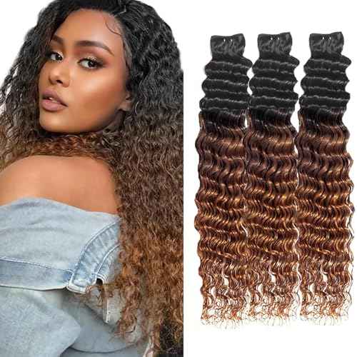 18 20 22 Inch T1B/4/30 Deep Wave Human Hair Bundles Ombre Brown Brazilian Virgin Remy Hair 3 Bundles