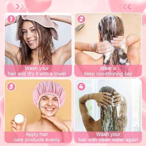 2 Pcs Pink Series Deep Conditioning Hot Oil Hair Treatment Caps - Waterproof, Double Layer, Reusable Shower & Steam Caps