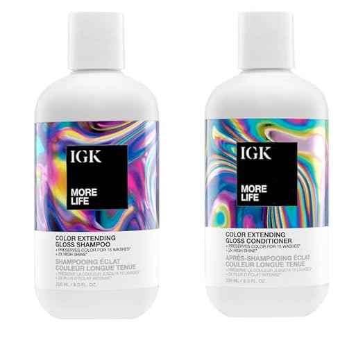 IGK MORE LIFE Color Extending Gloss Shampoo and Conditioner Set | Preserves Color Treated Hair | UV Protection | Vegan + Cruelty-Free | 8 oz