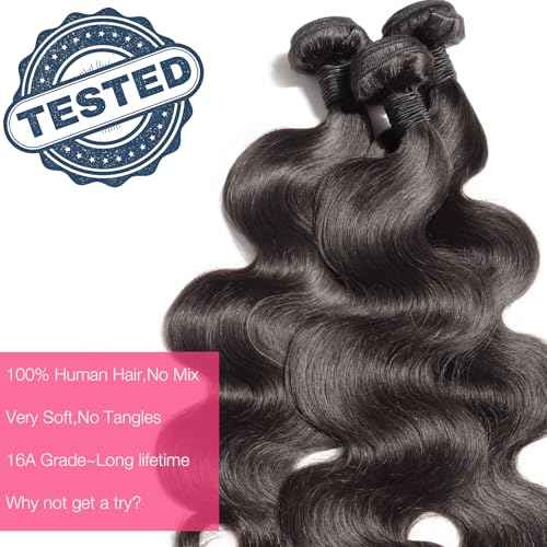 Body Wave Hair Bundles - 16 18 20 Inch | 100% Unprocessed Brazilian Virgin Human Hair | 3-Pack Quick Weave Bundles with Glossy Finish for Women