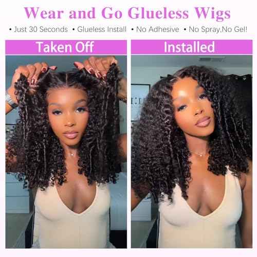 7x6 Burmese Curly Glueless Wigs Human Hair Pre Plucked Pre Cut 250% Density Drawstring Wig for Black Women 7x6 HD Lace Front Wigs Human Hair Glueless Wear and Go Nautural Color 16 Inch
