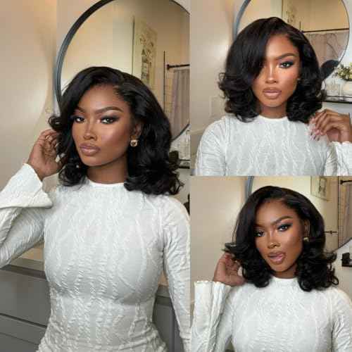 mscoco Bob Wig Human Hair 6¡¿5 Natural Black Body Wave Lace Front Wigs Human Hair Pre-bleached knots Glueless Bob Wig Human Hair Glueless Wigs Human Hair for Black Women