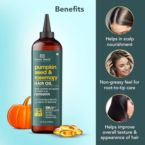 Botanic Hearth 100% Pure Rosemary Oil For Hair Growth | Infused with Pumpkin Oil | Hair Oil Repairs Dry Damaged Hair, Strengthening, Healthier - Hair Tonic, 6.7 fl oz