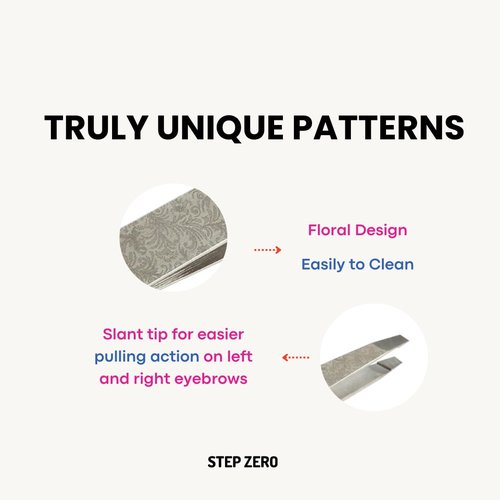Eyebrow Tweezers with Patterns- Slant Tip Tweezers | BRAND: STEP ZERO (Floral) Eyebrow Tweezers with Patterns- Slant Tip | Tweezers for women | Tweezers for men | Tweezers for fine hair