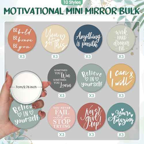 Kigley 30 Pcs Operation Christmas Bulk Gifts Inspirational Compact Mirrors Bulk Gifts 2.76 Inch Small Portable Purse Pocket Mirrors for Operation Christmas Charity Box Fillers