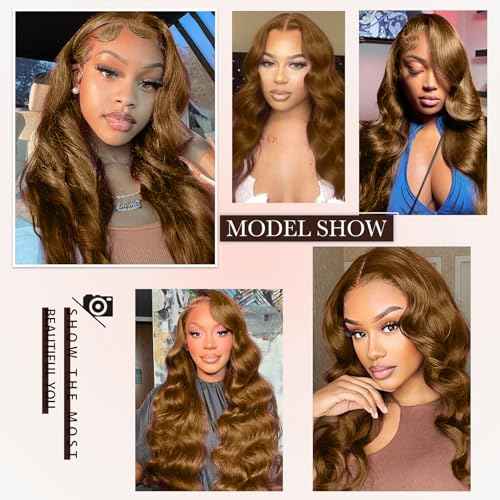 32 Inch Chocolate Brown Lace Front Wig Human Hair 200 Density 13x4 HD Lace Front Wigs Human Hair Pre Plucked Brown Body Wave Glueless Wig