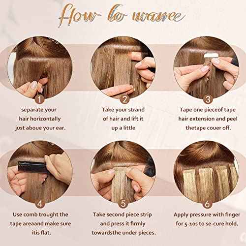 Tape in Hair Extensions Human Hair 4/27 Highlight Brown Straight Tape in Human Hair Extensions Adhesive Glue on Premium Quality Silky Invisible Seamless Skin Weft 16 inches 20pcs 50g/pack