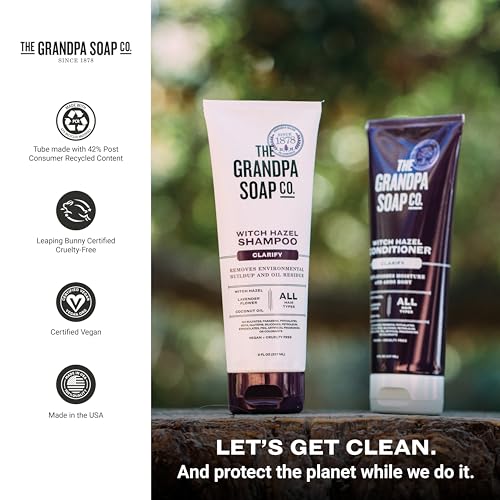 The Grandpa Soap Company Claryfying Witch Hazel Shampoo - Removes Buildup, With Witch Hazel & Lavender Flower, For All Hair Types, Vegan, Sulfates and Parabens Free, 8 Fl Oz 2 Pack