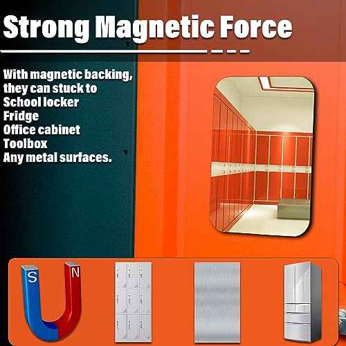 Magnetic Locker Mirror 5.5''x7'' Small Real Glass Makeup Mirror with Magnetic Backing Cute Locker Decorations for Office Cabinet Lockers Accessories