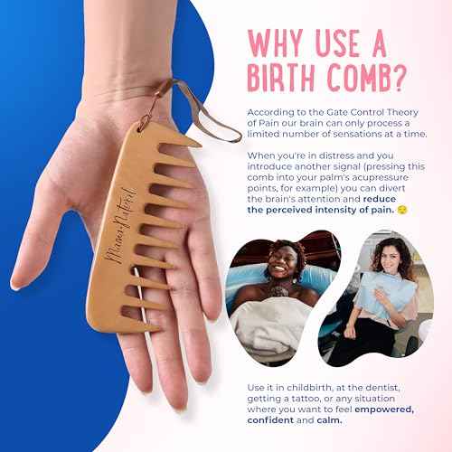 Mama Natural Strong Birth Comb - Labor Comb With Wide Teeth (1 Piece) - Wood Comb For Pregnancy Contractions - Birth Comb for Labor Pain & Pregnancy Gifts - Labor And Delivery Essentials Hand Comb