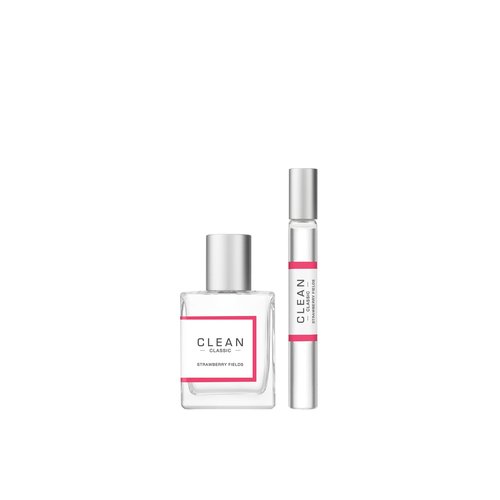 Clean Beauty Perfume Duo, Full & Travel Size, Strawberry Fields Scent, Juicy Berry Notes, Layering, Giftable Fragrance Set