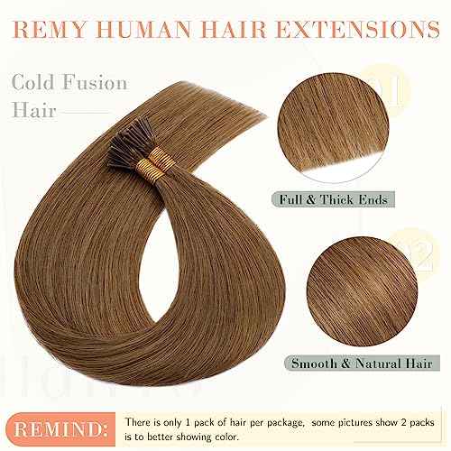 Hairro I Tip Hair Extension For Women Pre Bonded Cold Fusion Human Hairpiece Keratin Stick Tipped Hair Pieces Silky Straight Microlink Itip Hair Extensions 22" 100 Strands 50g #06 Light Brown