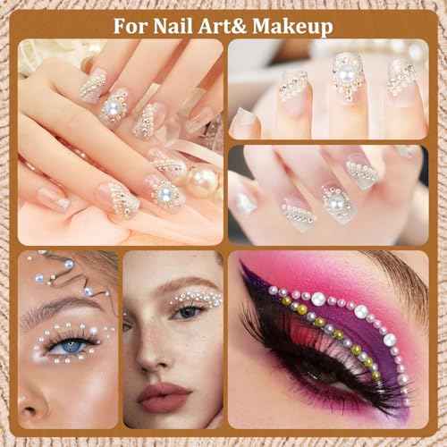 4 Boxes Flatback Pearls for Crafting, Flatback White Half Round Pearls 3-10mm with Pickup Pencil and Tweezer for Home DIY and Professional Nail Art, Face Makeup and Craft