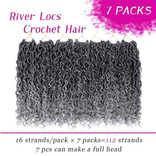 Goddess Locs Crochet Hair 14 Inch 7 Packs Ombre Grey Boho Faux Locs Crochet Hair for Black Women Pre Looped Crochet Locs with Curly Ends (1B/Gray)