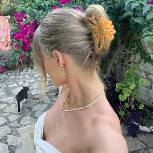Flower Hair Claw Clips for Women/Girls, 3PCS 3.1" Big Cute Clips for Thick/Thin Fine Hair, Nonslip Strong Hold Hair Styling Accessories (A-colorful)