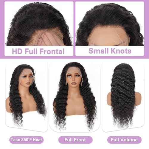 30 Inch Deep Wave Lace Front Wigs Human Hair,13x4 HD Lace Front Wet And Wavy Glueless Deep Wave BussDown Curly Human Hair Frontal Wigs for Women Pre Plucked 180 Density, Small Knots, Tangle Free