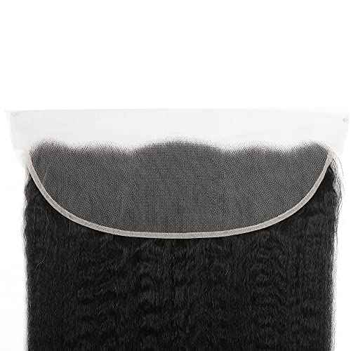 Kinky Straight 13x4 Ear To Ear HD Lace Frontal Closure 14 Inch 12A Brazilian Kinky Straight Human Hair Transparent Frontal Closure 150% Density Natural Hairline Pre Plucked