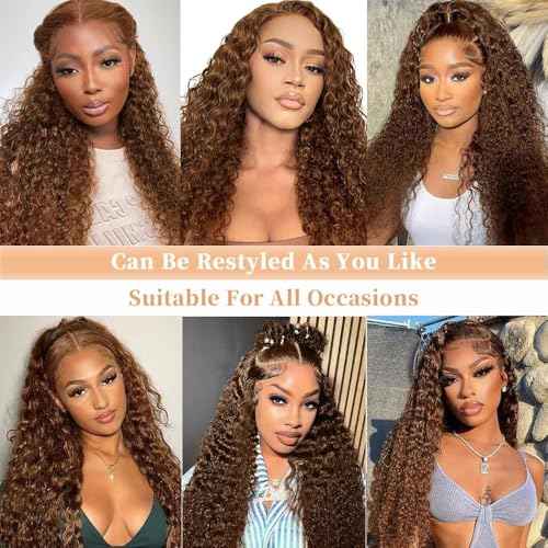 Chocolate Brown Lace Front Wigs Human Hair 13x6 Deep Wave Lace Front Wigs Human Hair 200 Density HD Colored Deep Curly Lace Frontal Wigs for Women Pre Plucked with Natural Hairline (24inch)