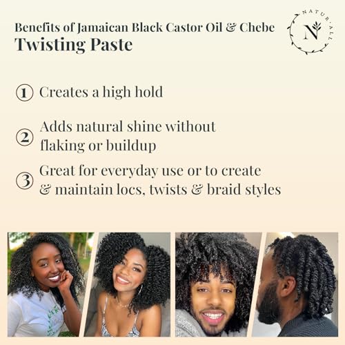 NaturAll Jamaican Black Castor Oil & Chebe Braiding Gel ? Protective Hair Braiding Gel for Locs, Edge Control, Taming Frizz & Twisting? Strong Hold Braid Balm for Dreadlocks, Retwists No Flaking 8 Oz.
