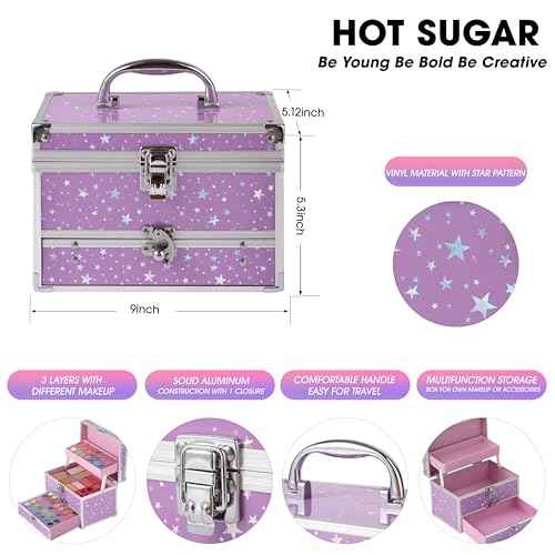 Hot Sugar Makeup Kit for Teens with Train Case, Portable Beginner Makeup Gift Set, Makeup Beauty Kit for Girls (Purple)